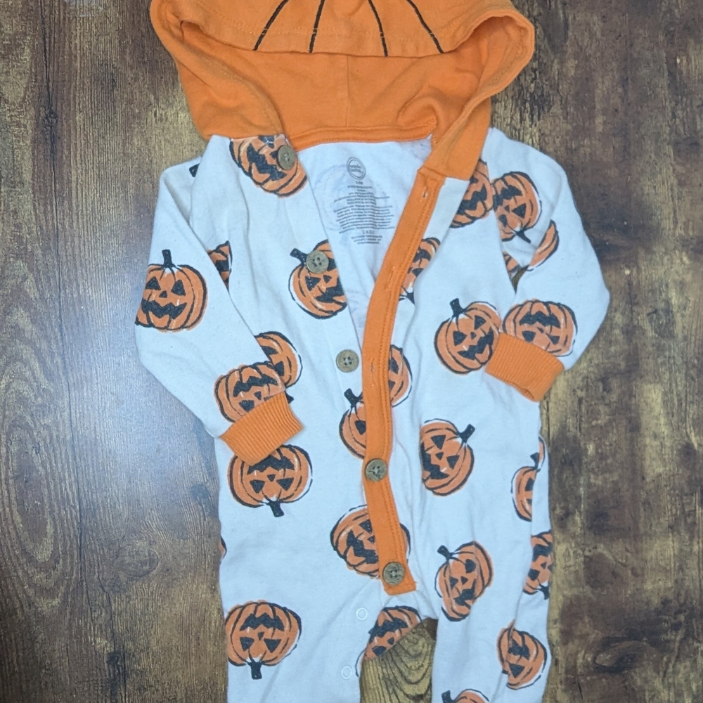 Pumpkin Print Baby Onesie with Hood